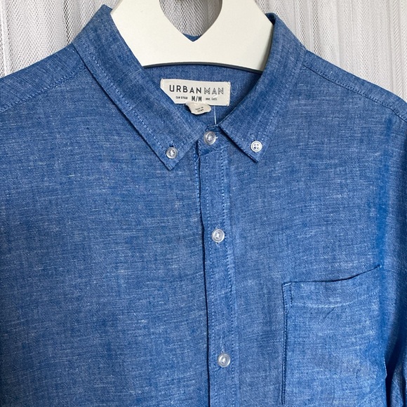 Urbanman linen/rayon casual, chambray, summer, beach, button down shirt! Size M - Picture 4 of 13